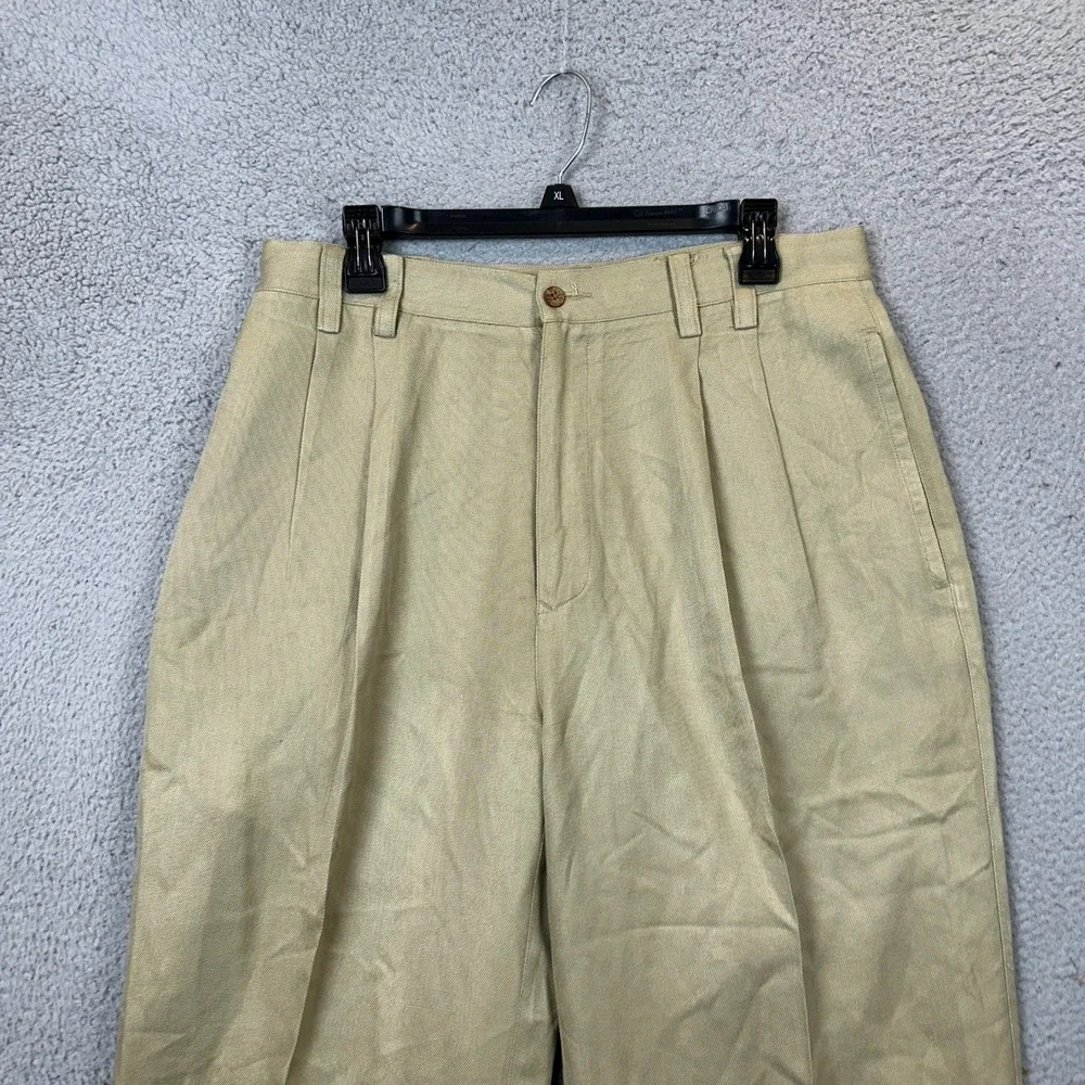 Tommy Bahama 100% Silk Pants Mens 34 Relax Pleated Tan Cuffed Casual Chino EUC